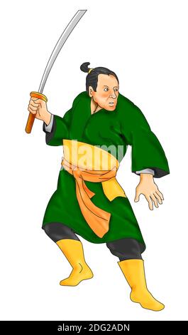 Samurai Warrior With Katana Sword Stock Photo