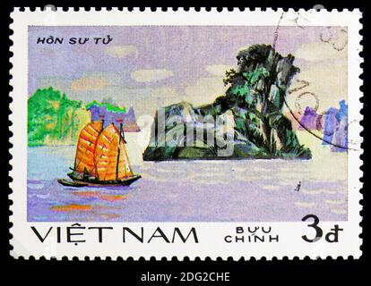 MOSCOW, RUSSIA - NOVEMBER 10, 2018: A stamp printed in Vietnam shows Su-tu Rock, Scenes of Ha Long bay serie, circa 1984 Stock Photo