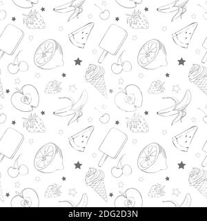 Fruits and berries sketch, seamless background for your design Stock Vector