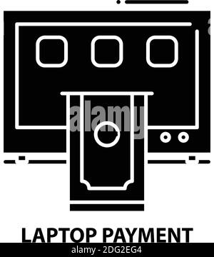 laptop payment icon, black vector sign with editable strokes, concept illustration Stock Vector