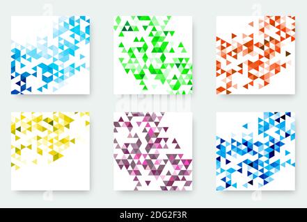 Vector banners collection with abstract multicolored triangle mosaic backgrounds. Modern geometric patterns. Business design abstract templates. Stock Vector