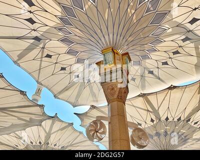 Madinah, Saudi Arabia - January 2020 : View of beautiful electric umbrella or canopy at Nabawi Mosque in Madinah Saudi Arabia Stock Photo