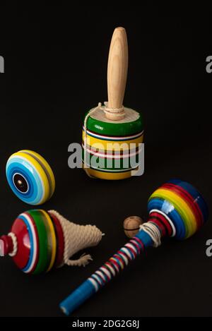 Beautiful Traditional colorful Mexican Handcraft toys, wooden Stock Photo