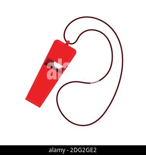 Whistle on a lanyard with ball top view icon isolated on white background. Stock Vector