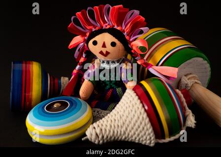 Beautiful Traditional colorful Mexican Handcraft toys, wooden Stock Photo