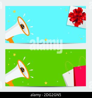 Megaphone Gift voucher concept template background. Illustration. Stock Photo