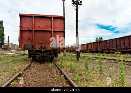 Train at trainstation angle shot Stock Photo