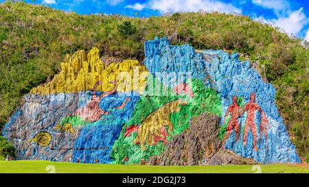 Prehistory Mural in Vinales Valley which is a Unesco World Heritage Site Stock Photo