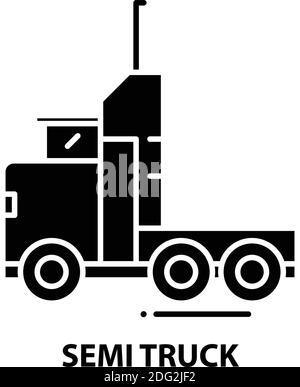 semi truck icon, black vector sign with editable strokes, concept illustration Stock Vector