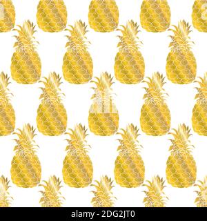 Seamless summer gold pineapple on colored background. Seamless pattern in vector. Fruit illustration Stock Vector
