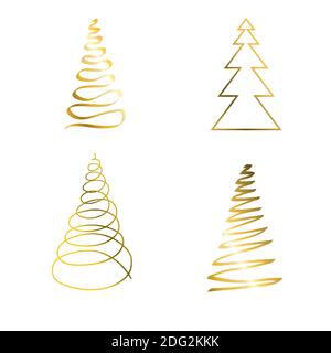Set of golden Christmas trees silhouettes. Vector isolated gold icon. Stock Vector