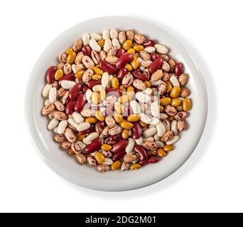 mixed  beans variety in a plate isolated on white  background Stock Photo