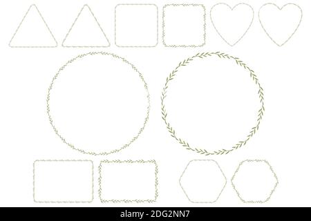 Spring wedding invitation with leaves wreath. Illustration for print. Vector design template. Organic natural shape. Floral greeting card. Stock Vector