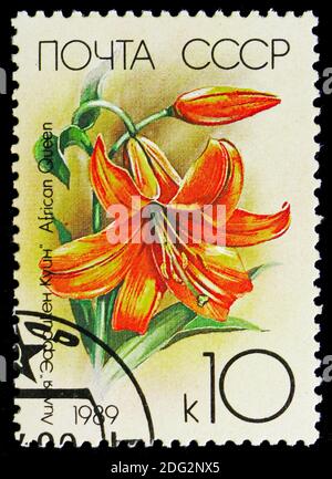 MOSCOW, RUSSIA - NOVEMBER 10, 2018: A stamp printed in USSR (Russia) shows African Queen, Lilies serie, circa 1989 Stock Photo