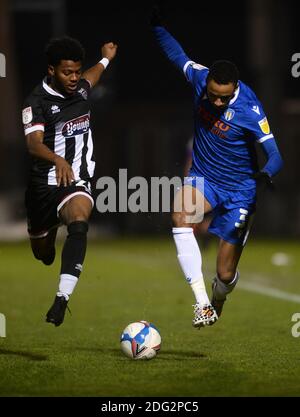 Cohen Bramall of Colchester United looks to get past Owura Edwards of Grimsby Town - Colchester United v Grimsby Town, Sky Bet League Two, JobServe Community Stadium, Colchester, UK - 5th December 2020  Editorial Use Only - DataCo restrictions apply Stock Photo