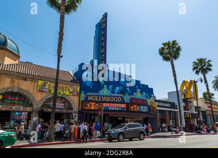 View of shops and attractions on Hollywood Boulevard, Hollywood, Los Angeles, California, United States of America, North America Stock Photo