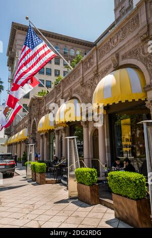 View of cafe on Wilshire Avenue at Beverley Wilshire Hotel, Beverley Hills, Los Angeles, California, United States of America, North America Stock Photo