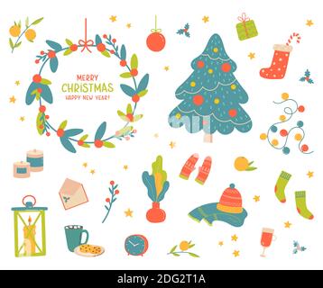Hygge christmas set.Holiday decor,gift,clothing Stock Vector