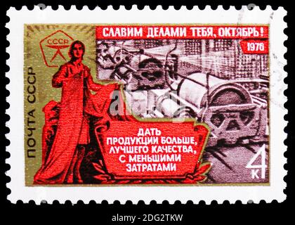 MOSCOW, RUSSIA - NOVEMBER 10, 2018: A stamp printed in USSR (Russia) shows Industry, October revolution serie, circa 1976 Stock Photo