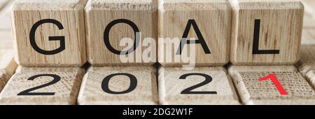 Wooden blocks with words 2021 goal on them Stock Photo