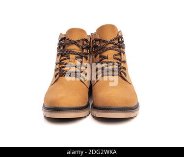 Yellow boots isolated on white background Stock Photo