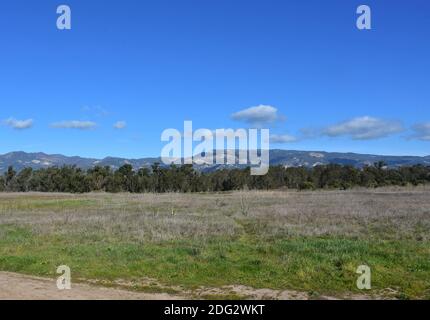 Low clouds hovering over the foothills in Goleta California. Stock Photo