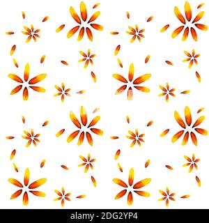 Colorful yellow echinacea on white background. Seamless pattern. illustration. Stock Photo