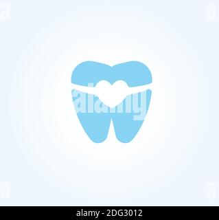 Tooth silhouette with braces and invisalign. Heart in tooth negative space, flat icon. Treatment and alignment of dental row, symbol for dental clinic Stock Vector