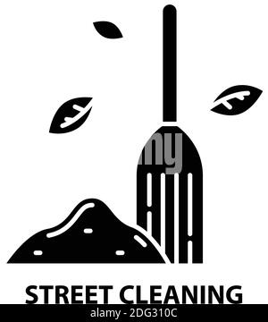 street cleaning icon, black vector sign with editable strokes, concept illustration Stock Vector