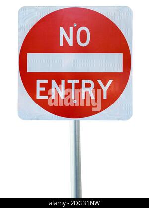 old no entry traffic sign on white background Stock Photo - Alamy