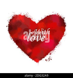 Heart made of multi-colored bright colored blots. With love. Postcard. Mixed media. Vector illustration Stock Vector
