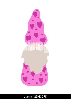 Cute colorful gnome little fancy creature for St Valentine simple cartoon vector illustration, flat design for love, emotions holiday greeting cards, Stock Vector