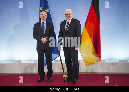 Foreign Minister Steinmeier receives EU Budget Commissioner Lewandowski Stock Photo