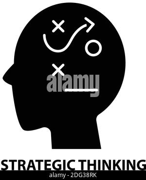 strategic thinking icon, black vector sign with editable strokes, concept illustration Stock Vector