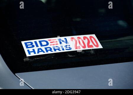 A Joe Biden/Kamala Harris bumper sticker taped to the window of a car in Santa Fe, New Mexico USA. Stock Photo