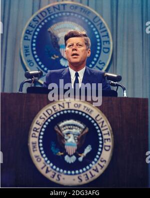 In this undated file photo, United States President John F. Kennedy holds a press conference. Washington, DC, USA. Photo by Arnie Sachs / CNP Stock Photo
