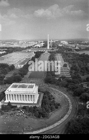 High Angle View of Crowd of Protesters from Lincoln Memorial to the Washington Monument at March on Washington for Jobs and Freedom, Washington, D.C., USA, photo by Thomas J. O'Halloran, August 28, 1963 Stock Photo