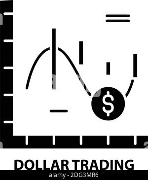 dollar trading icon, black vector sign with editable strokes, concept illustration Stock Vector