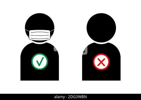 No mask no entry. Door plate on the facade door. Man face in protective ...