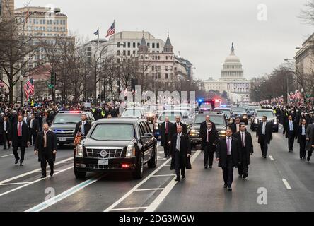 The Limousine Carrying President Donald Trump And First Lady Melania 