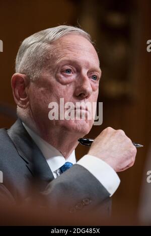 U.S. Defense Secretary James Mattis testifies during a Senate Appropriations Committee budget hearing at Capitol Hill May 9, 2018 in Washington, DC. Stock Photo