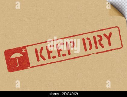 keep dry grunge vector box sign with umbrella on craft paper Stock Vector