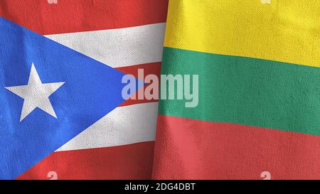 Lithuania and Puerto Rico two flags textile cloth 3D rendering Stock Photo