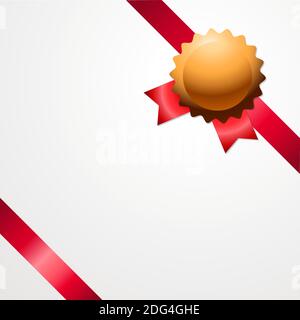 Quality control Vector template with copy space Gold badge with red award ribbon on white background Realistic style Stock Vector