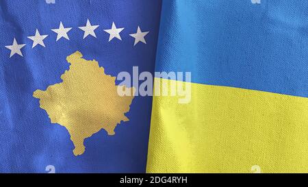 Ukraine and Kosovo two flags textile cloth 3D rendering Stock Photo