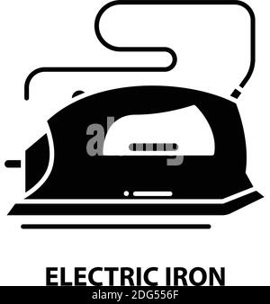 electric iron icon, black vector sign with editable strokes, concept illustration Stock Vector