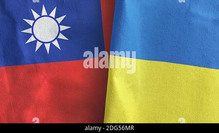 Ukraine and Taiwan two flags textile cloth 3D rendering Stock Photo