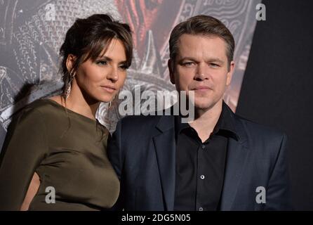Matt Damon, Luciana Barroso attend the premiere of Universal Pictures' 'The Great Wall' at TCL Chinese Theatre IMAX on February 15, 2017 in Los Angeles, CA, USA. Photo by Lionel Hahn/ABACAPRESS.COM Stock Photo