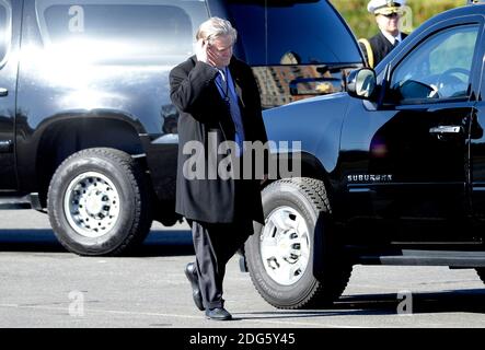 U.S. President Donald Trump 's Chief Stratgist Steve Bannon walks outside the Conservative Political Action Conference (CPAC) at National Harbor, Maryland, February 24, 2017 . Photo by Olivier Douliery/ Sipa USA Stock Photo