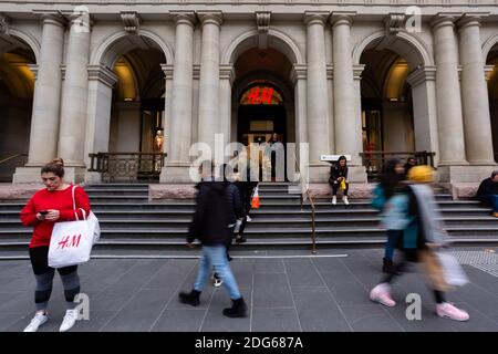 Melbourne Australia 2 June 2020. A view of H M in Melbourne with shoppers walking by on Bourke Street on 02 June 2020 in Melbourne Australia. As COVID 19 restrictions continue to ease the CBD is seein...